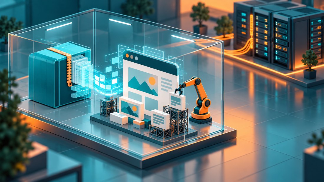 A backup archive rebuilds a website in a clearly isolated test environment.