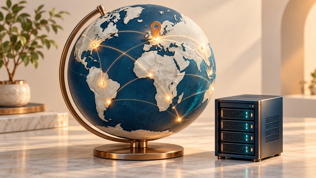 A globe with several server locations and a highlighted audience cluster.