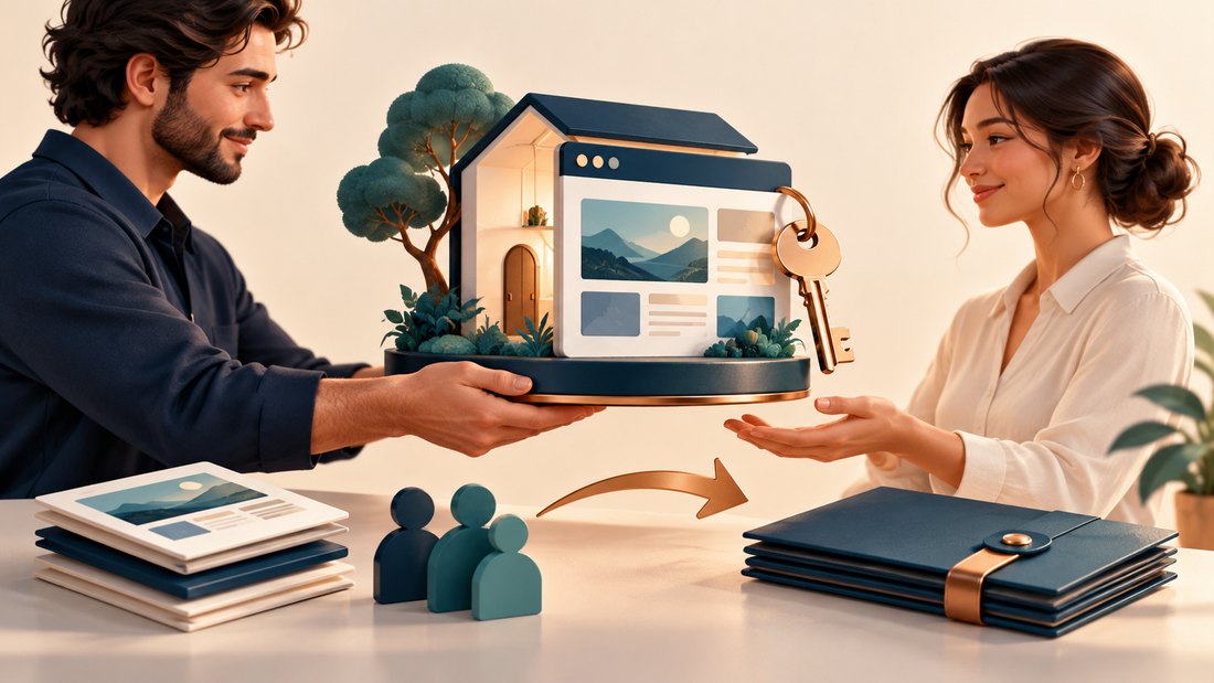 An agency team transferring a website key and folder to a client.