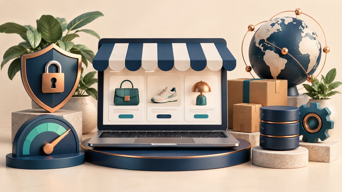 An online storefront connected to checkout, inventory and background-task modules.