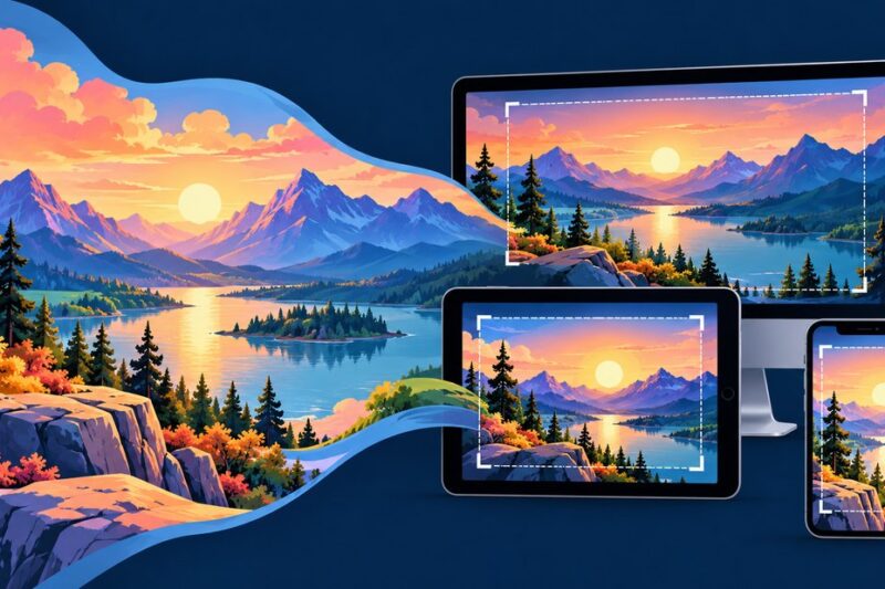 An original illustration transformed into responsive website image sizes