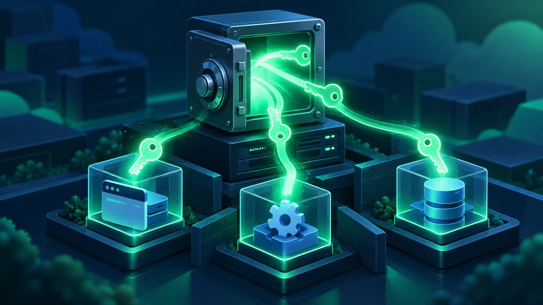 A secure credential vault distributes separate keys to individual server applications.