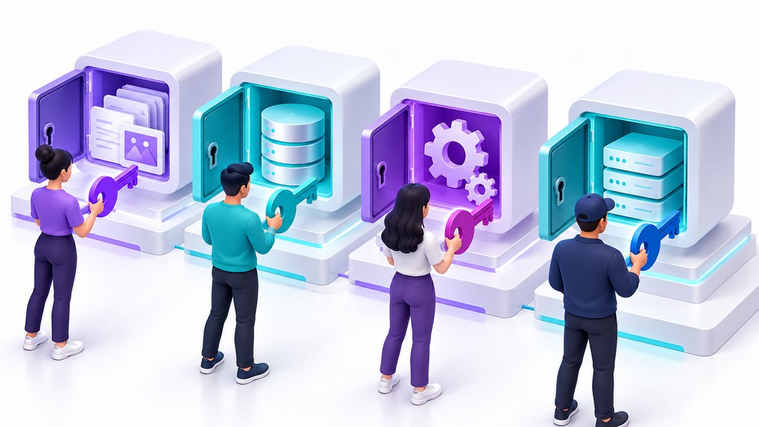 Website team members hold different keys for separate application and hosting resources.