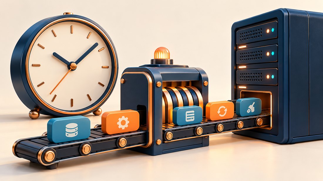 A clock coordinating scheduled website jobs on a server.